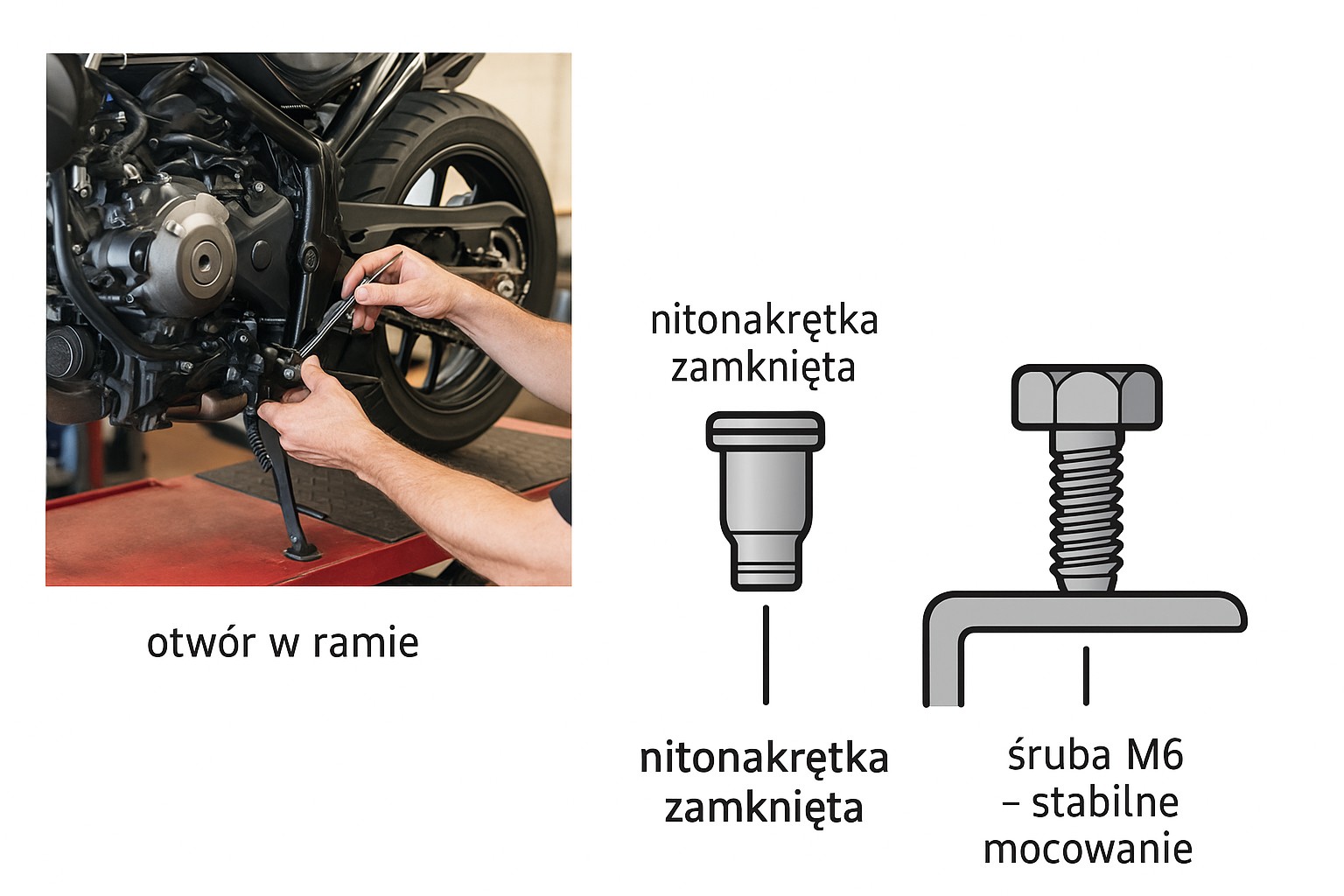 Wykorzystanie nitonakrętki zamkniętej w serwisie motocykli – studium przypadku